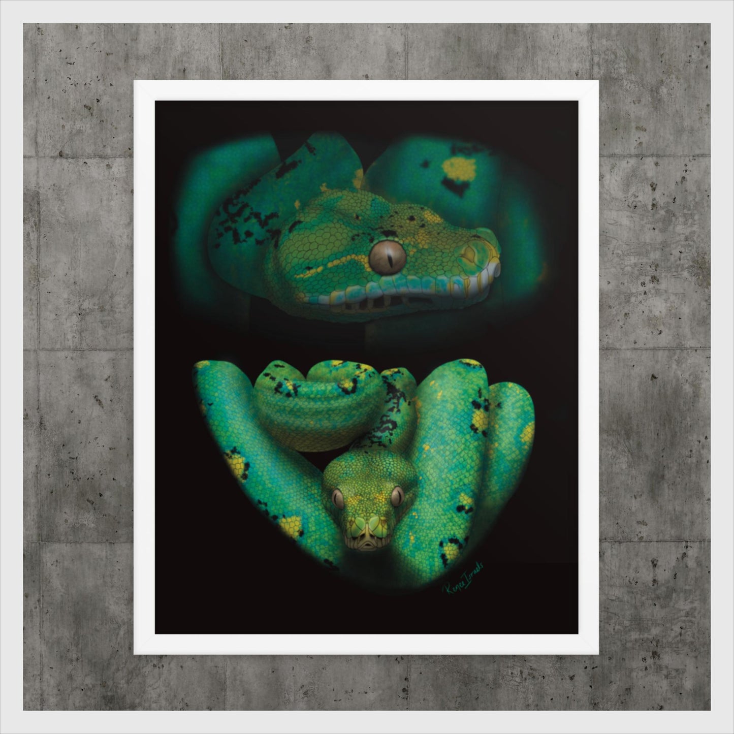 Green Tree Python Retro Portrait Series Framed poster