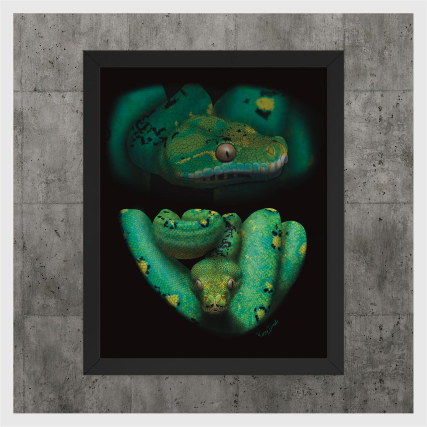 Green Tree Python Retro Portrait Series Framed poster