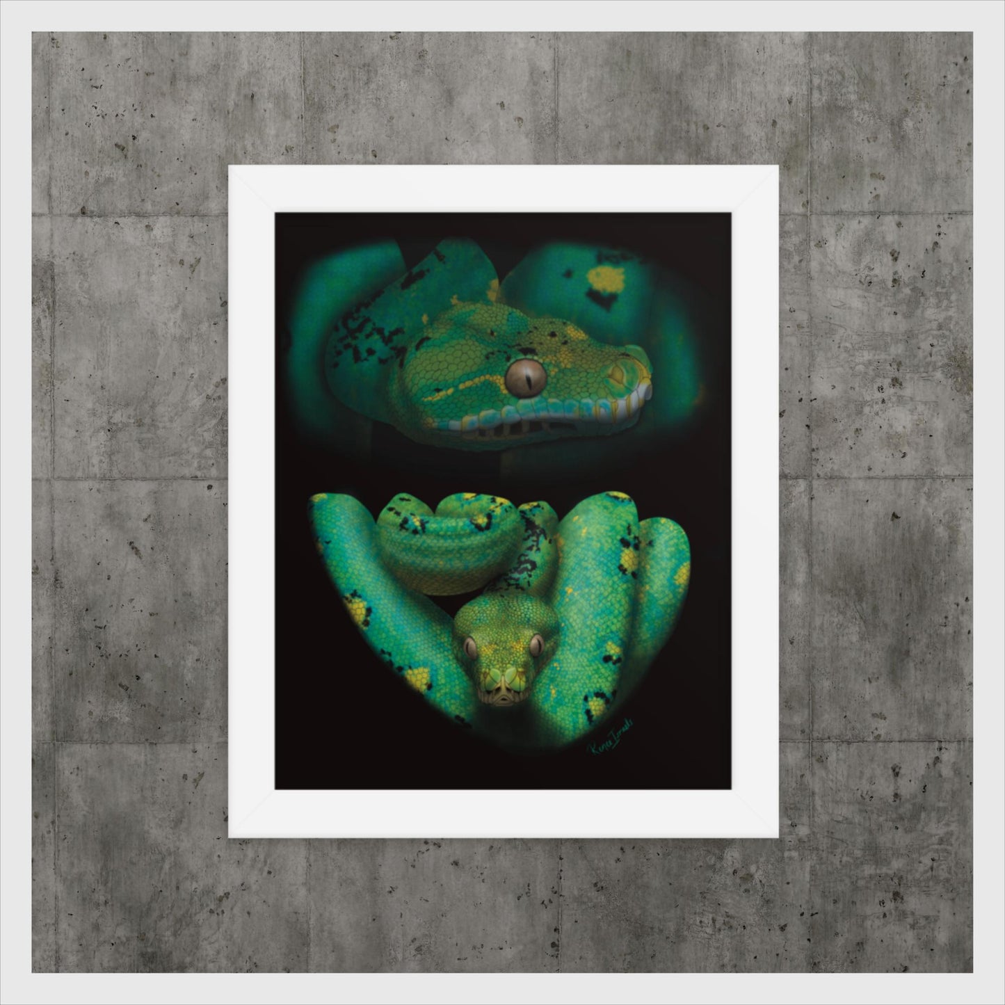 Green Tree Python Retro Portrait Series Framed poster