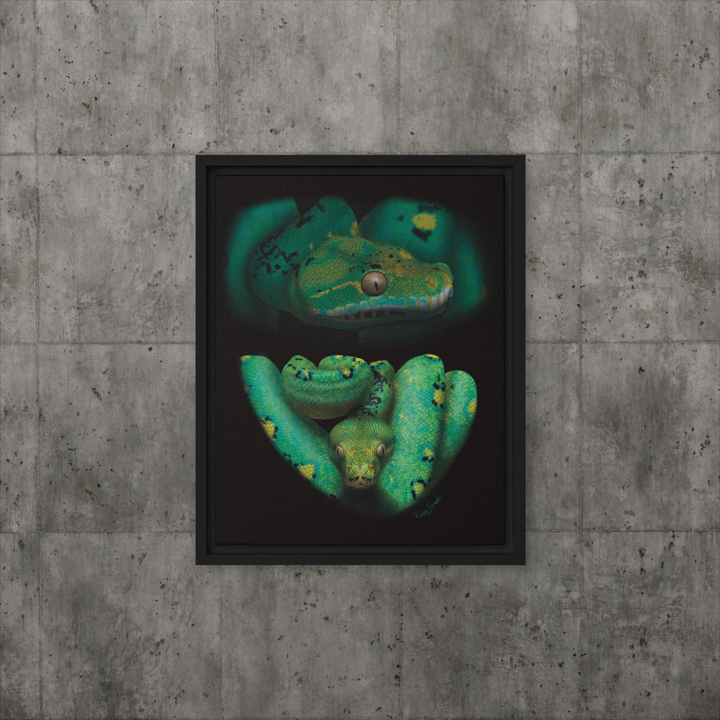 Green Tree Python Retro Portrait Series Framed canvas