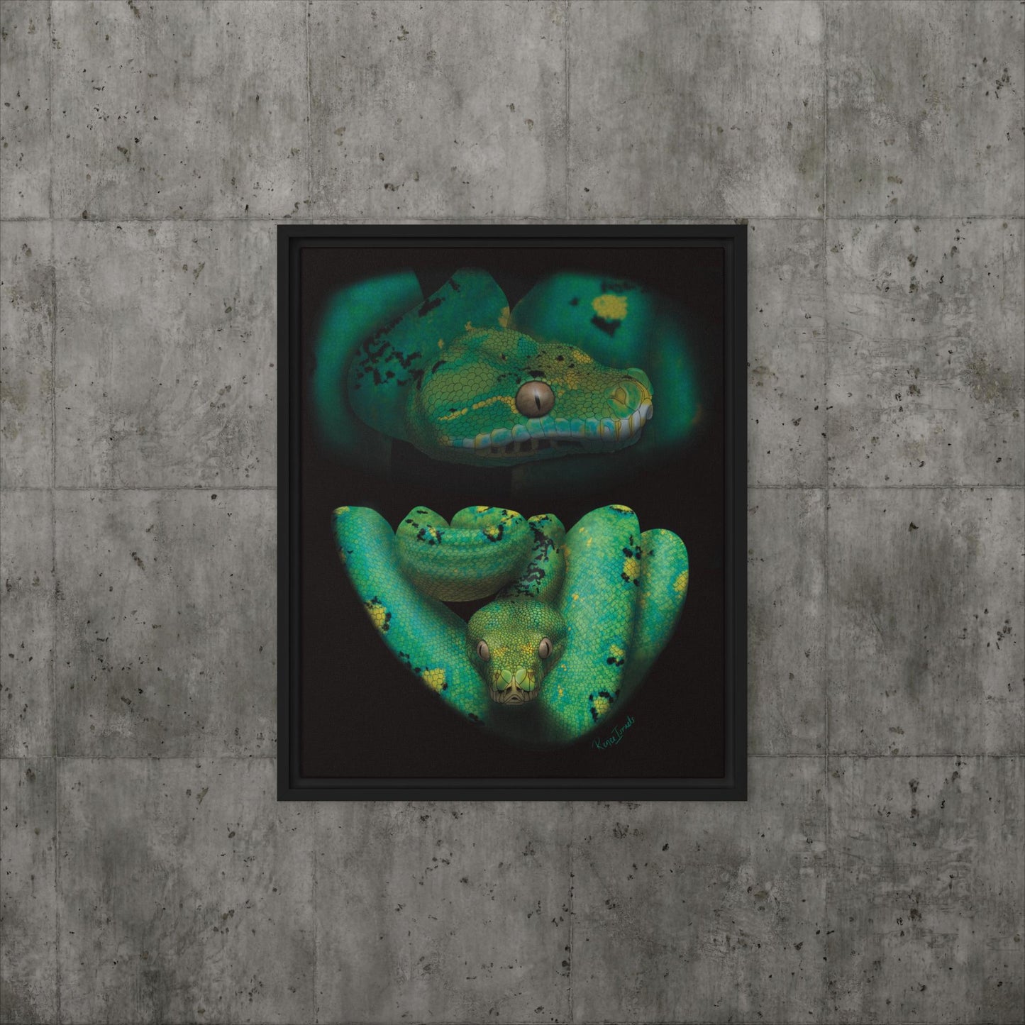 Green Tree Python Retro Portrait Series Framed canvas