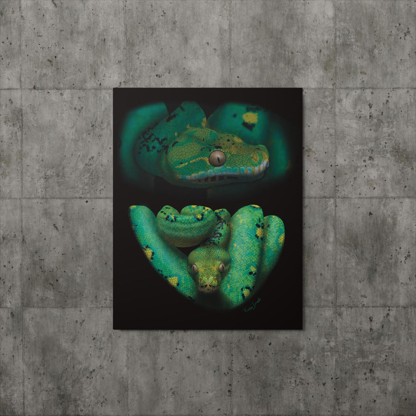 Green Tree Python Retro Portrait Series Metal prints