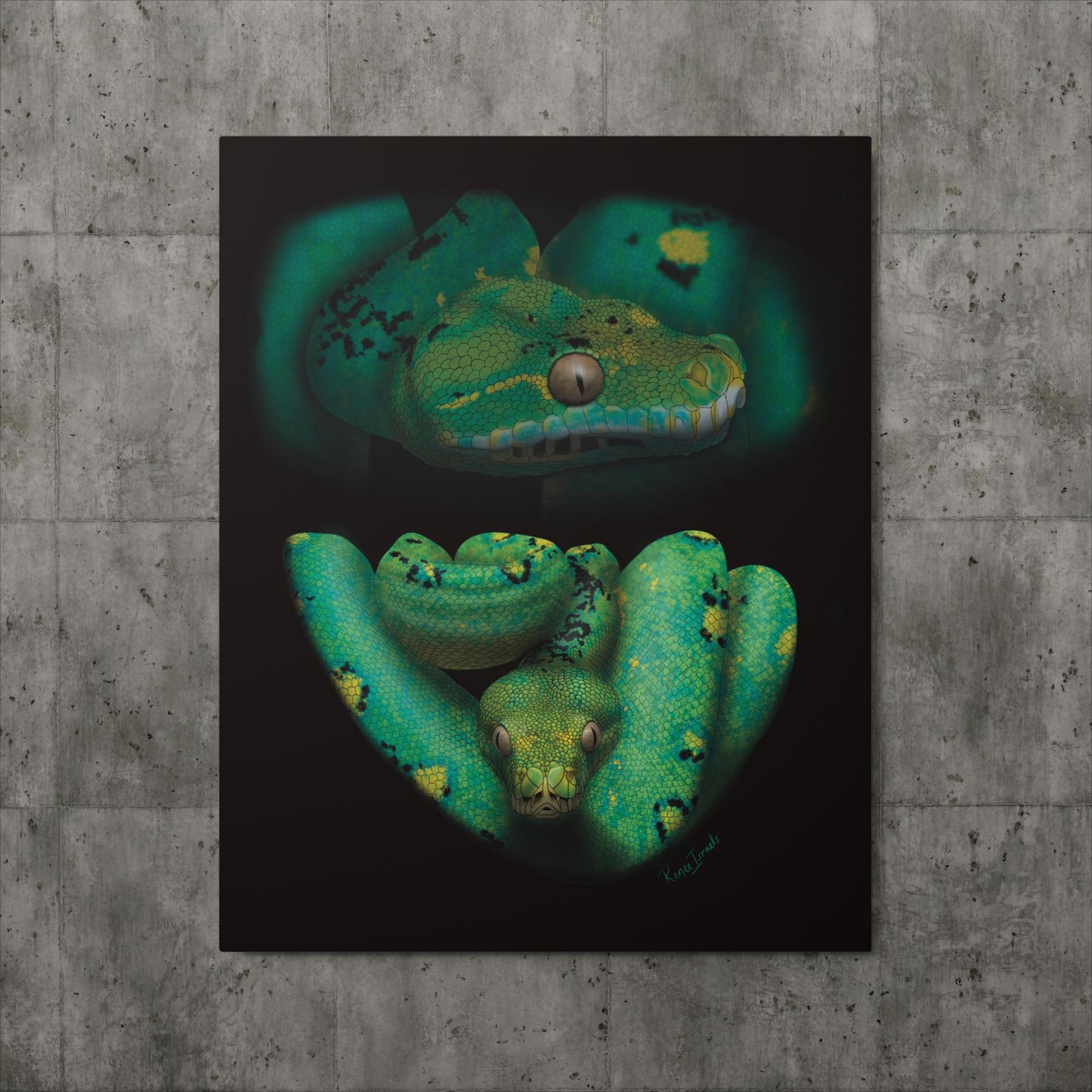 Green Tree Python Retro Portrait Series Metal prints