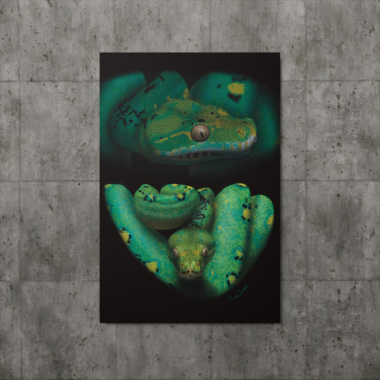 Green Tree Python Retro Portrait Series Metal prints