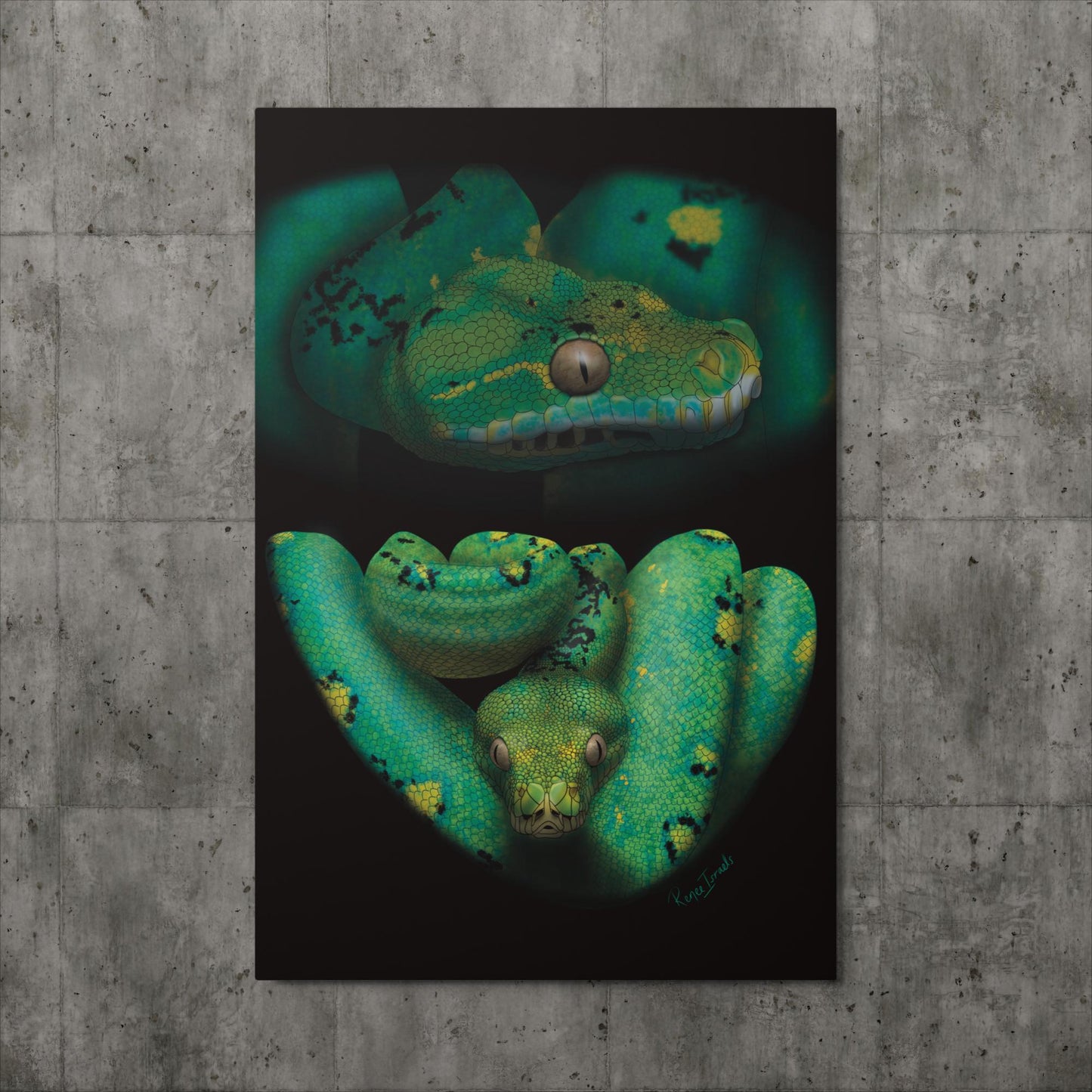 Green Tree Python Retro Portrait Series Metal prints